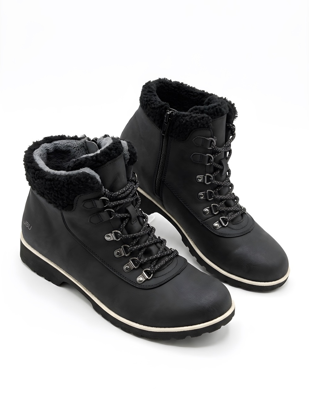 JBU Charcoal Gray Faux-Fur Lace-Up Ankle Boots